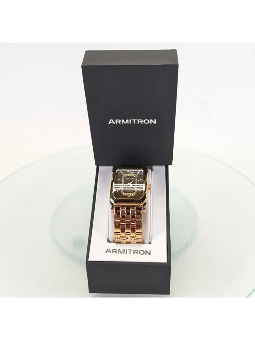 Armitron Men's 30mm Gold Watch Genuine Crystal Stainless S. Bracelet - NWB